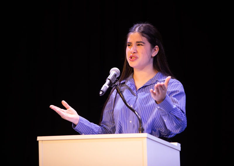 Charlotte Kinder in WHAT THE CONSTITUTION MEANS TO ME by Heidi Schreck at Wilbury Theatre Group, Providence RI; photo by Erin X. Smithers.